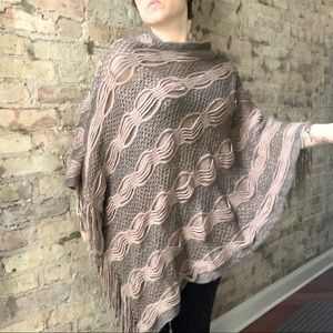 Beautiful boho knit poncho in taupe and gold